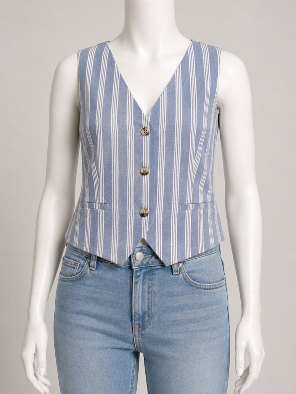 Hippie Rose Blue and White Striped Sleeveless Vest Size NEW XS